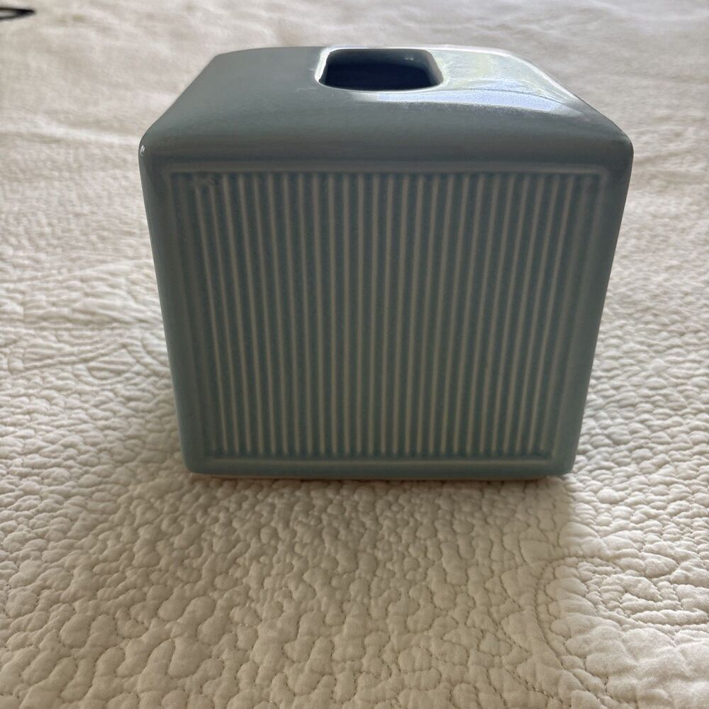 Springs Global Tissue Box Cover Blue Ceramic Modern Contemporary